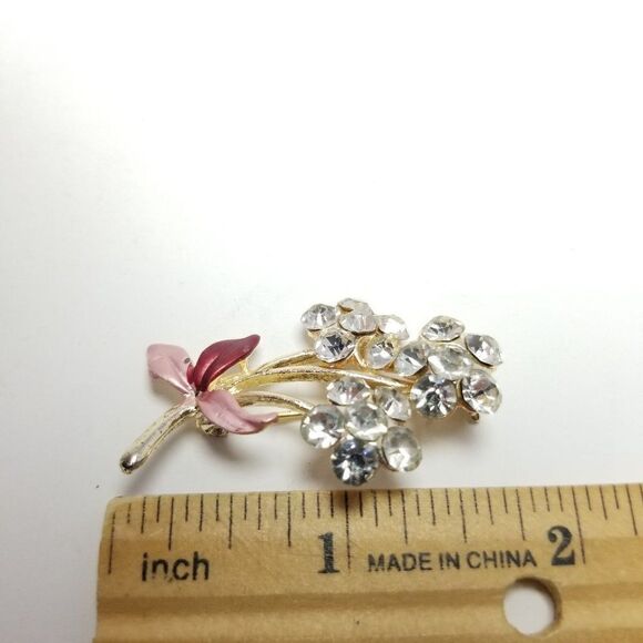 Vintage Rhinestone Flower Cluster Brooch, Bouquette Shape, Enamel, Estate - Picture 4 of 6